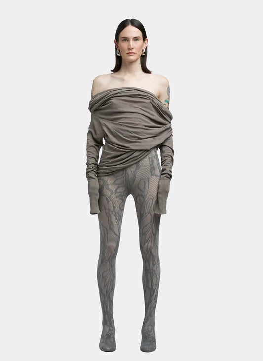 Eclipse Drapeli Off-Shoulder Gri Bluz