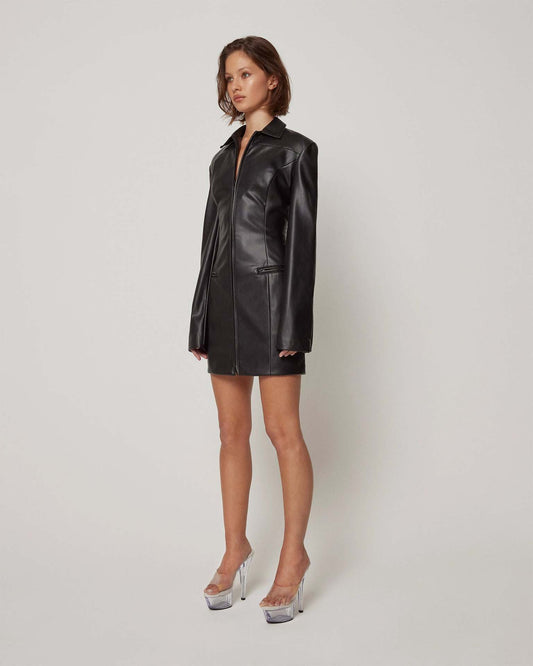 Aurora Deri Mini Elbise Siyah