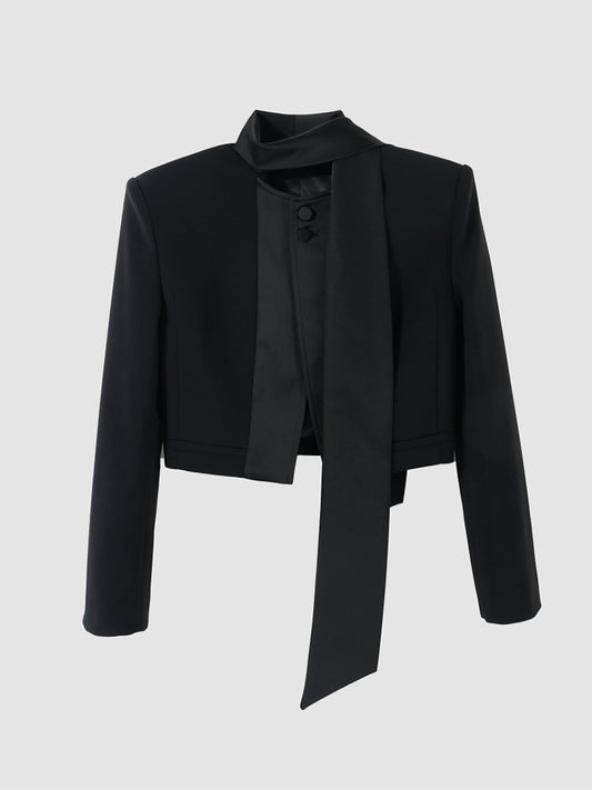 Satin Bow Detail Cropped Blazer