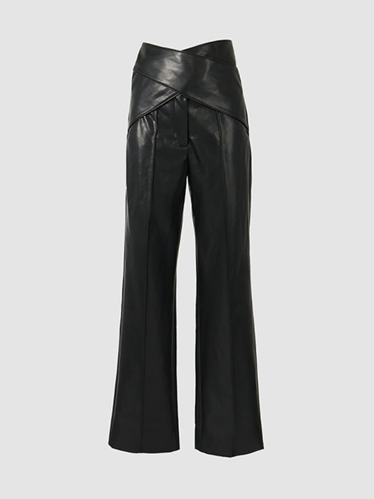 Cross Waist Faux Leather Pants