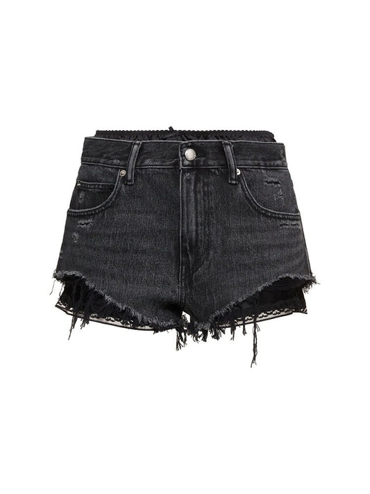 Raw Edge Black Denim Shorts