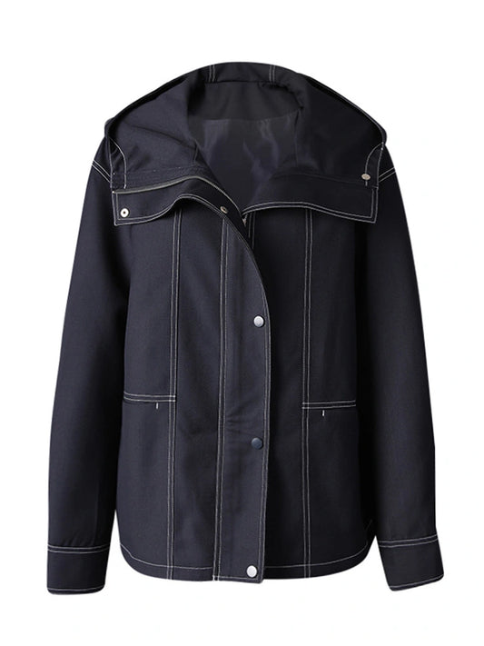 Noir Contrast Stitch Hooded Jacket