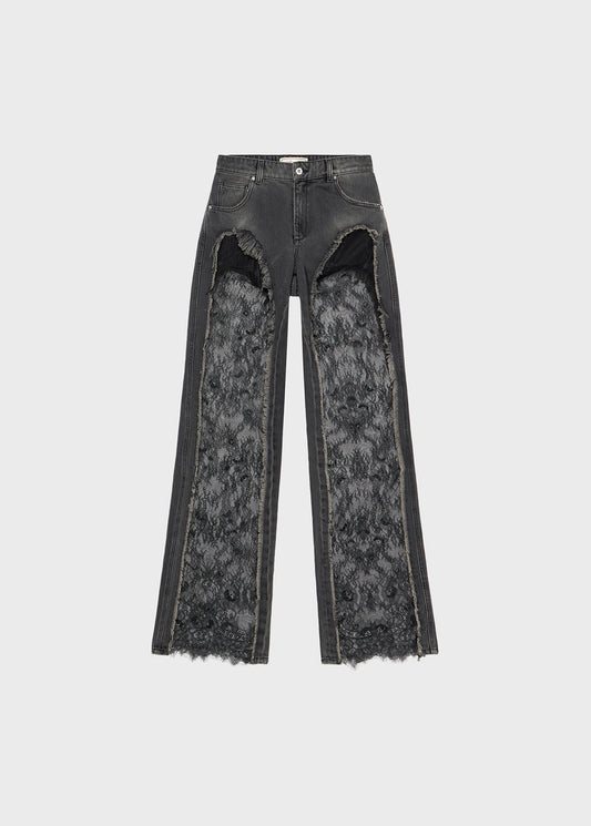 Noir Lace Panel Denim Pantolon
