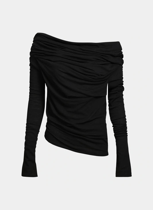 Eclipse Drapeli Off-Shoulder Siyah Bluz