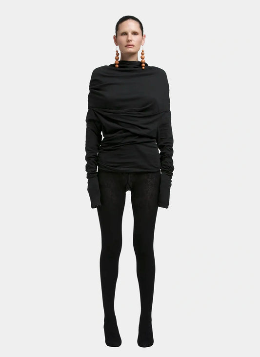 Eclipse Drapeli Off-Shoulder Siyah Bluz