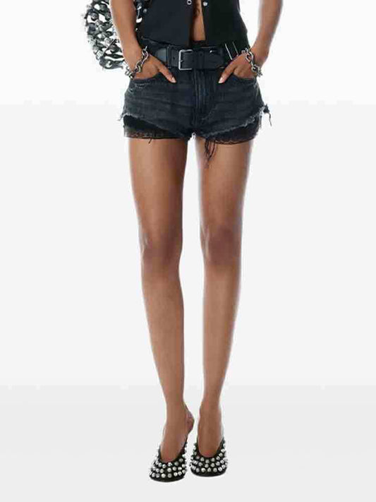 Raw Edge Black Denim Shorts